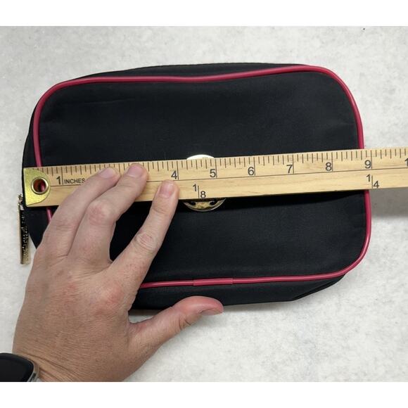 Rustic Cuff Large Cosmetic Bag Storage Travel Black Red Trim Gold Logo - Picture 2 of 6